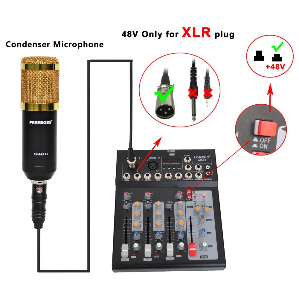 Lomoeho AM F4 2 подойдет как для повседневной носки так + 1 стерео 4 Каналы Bluetooth USB 48В