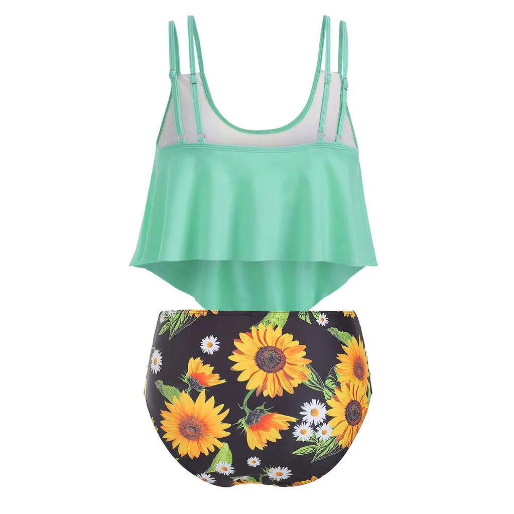 Женский купальный костюм из двух предметов топ с оборками и шорты высокой талией