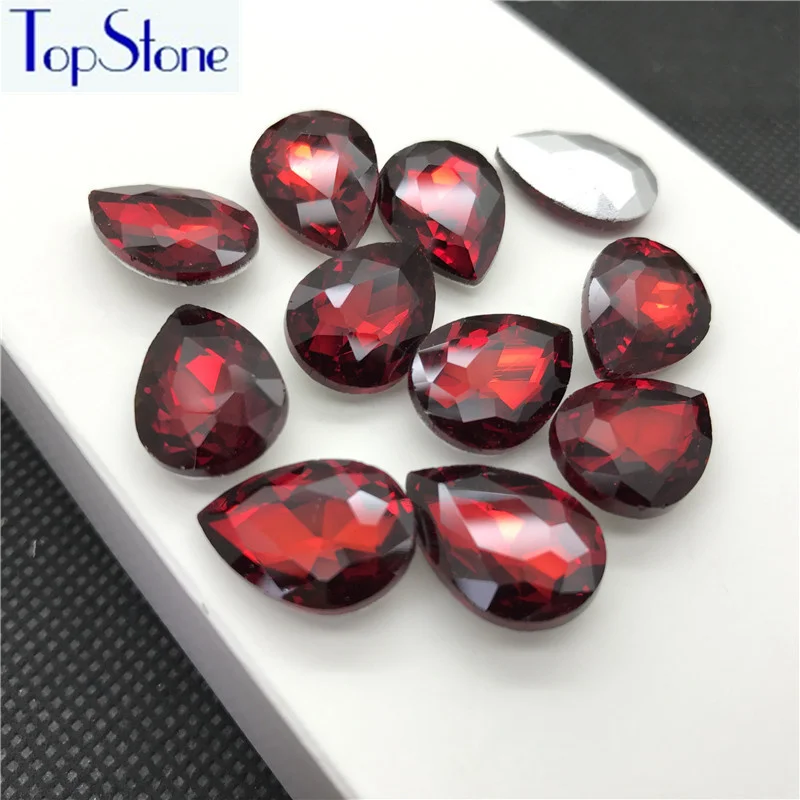 Темный Сиам цвет стеклянный кристалл в форме слезы заостренный обратно Стразы 5x8