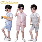 Kindstraumновые формальные костюмы в клеточку для мальчиков, летние детские комплекты одежды из 4 предметов: жилет в клеточку + рубашка + штаны + бабочка для свадебной вечеринки, MC715