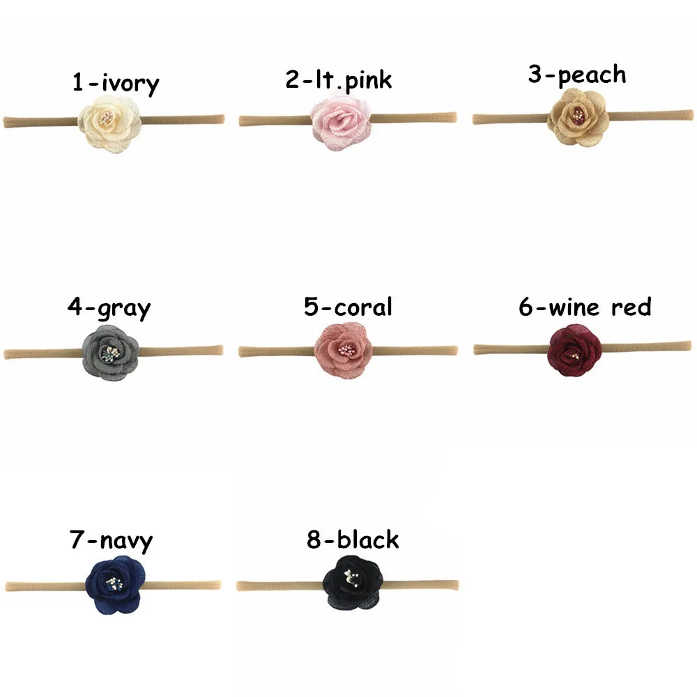 

10pcs/lot 2'' Burned Seersucker Rose Flower with Stamen Girl Flower elastic headband Cute Party Headwear hair accessories