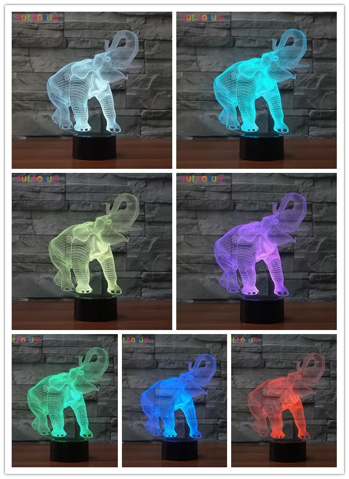 3D USB Светодиодная настольная лампа с изображением слона 7 цветов сенсорное
