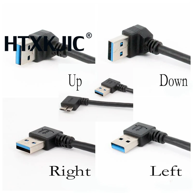 90 градусов USB3.0 кабель для передачи данных и зарядки A мужчина до микро B USB 3.0 адаптер прямого угла для HDD корпуса Вверх Вниз Влево на.