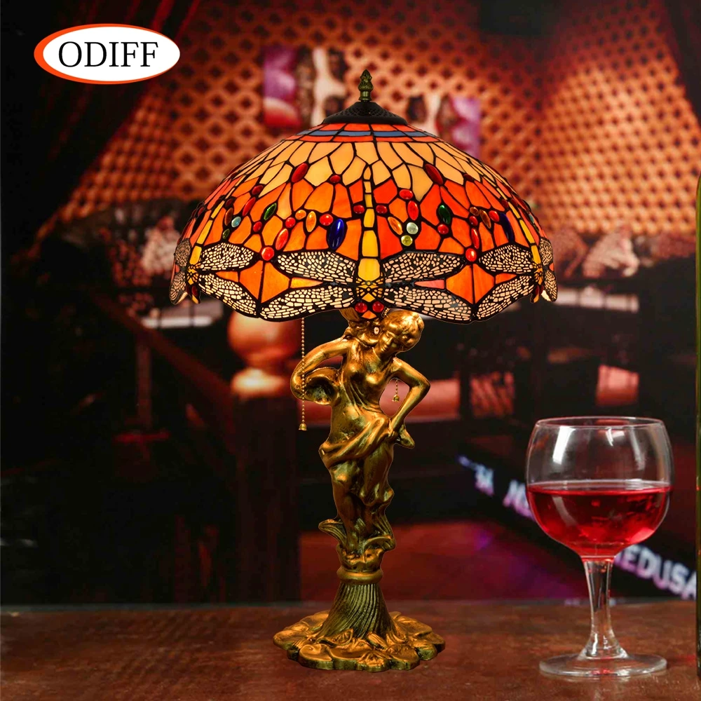 Eusolis 16-inch Stained Glass Vintage Table Lamp Classical Decorative Light Colored Shade Candeeiro De Mesa Home Deco Abajour | Лампы и