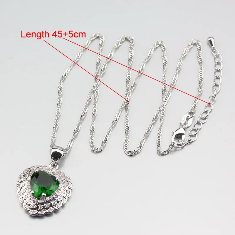 2017 New Style Heart Green Zircon Earrings Necklace Pendant Ring Silver 925 Jewelry Sets Fashion Party For Women T287 | Украшения и
