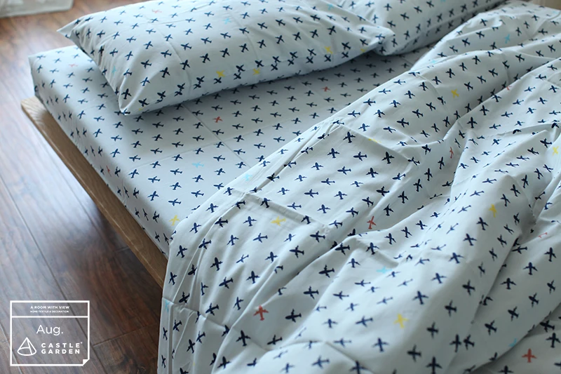 100% хлопок комфортный комплект постельного белья с принтом в виде самолета летняя