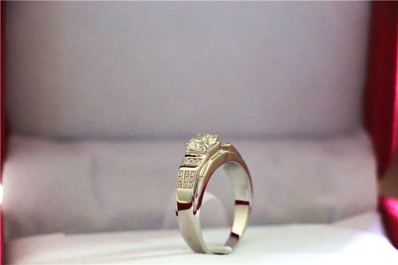 0.8Ct, 6 мм, G-H, Муассанит, мужское кольцо из белого золота, одноцветное, 925 пробы, серебряное, обручальное кольцо, мужское кольцо с синтетическими бриллиантами