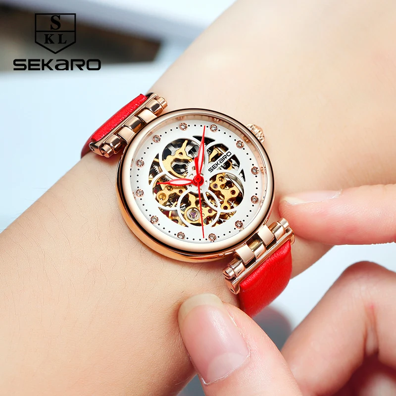 SEKARO Брендовые женские механические часы со стразами наручные с ручным заводом 2019