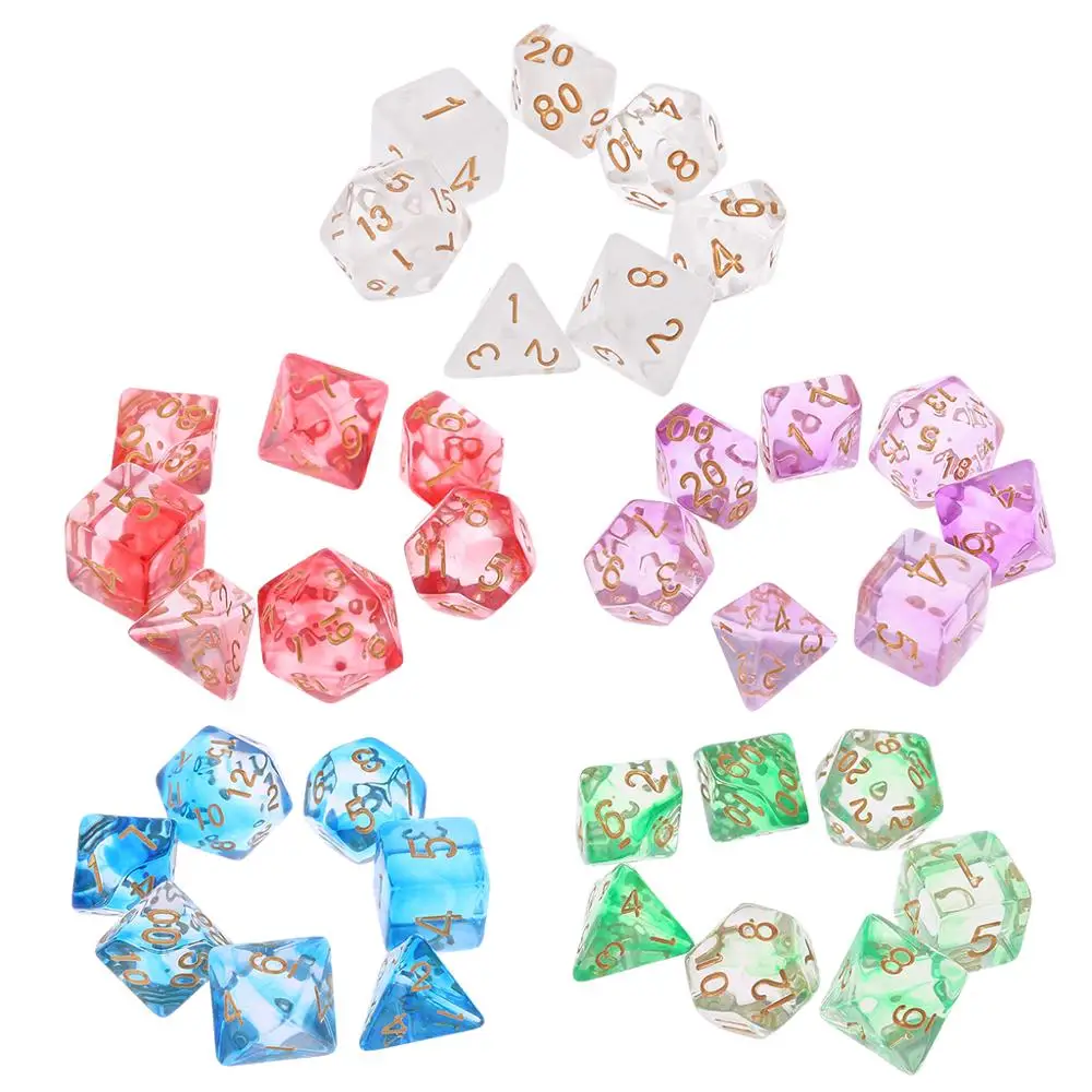 7 шт./компл. прозрачные двусторонние игральные кости D4 D6 D8 D10 D12 D20 для ролевых игр