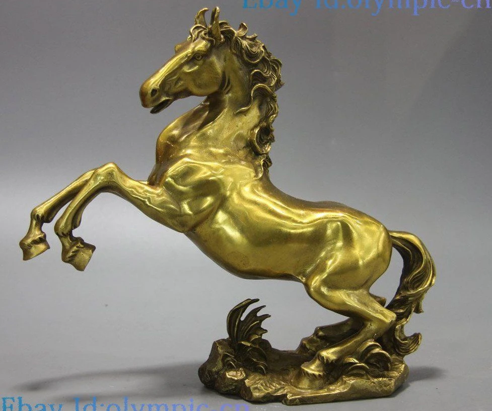 

11" China brass fine sculpture carved Feng Shui lucky succeed horse Statue