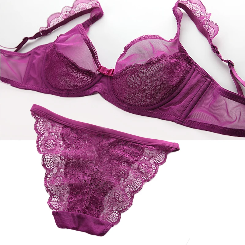 Sexy Lingerie Lace Bra Set 2016 Luxurious Push Up Brand Designe underwear Women Transparent Thin 1/2 Cup Plus Size B~D Bra WI403