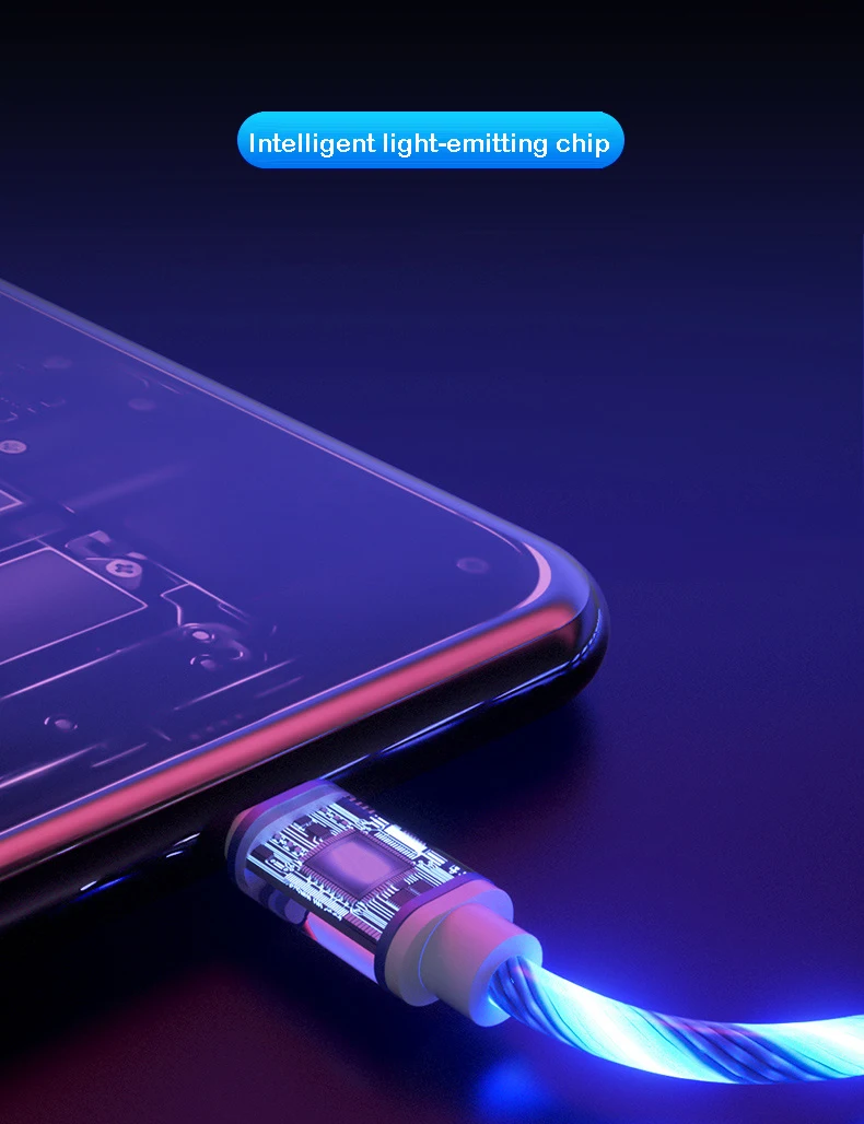 2.4A светящийся кабель быстрой зарядки для iPhone XS Max XR X 8 7 6s Plus SAMSUNG Xiaomi течёт GlowType-C Micro USB провод