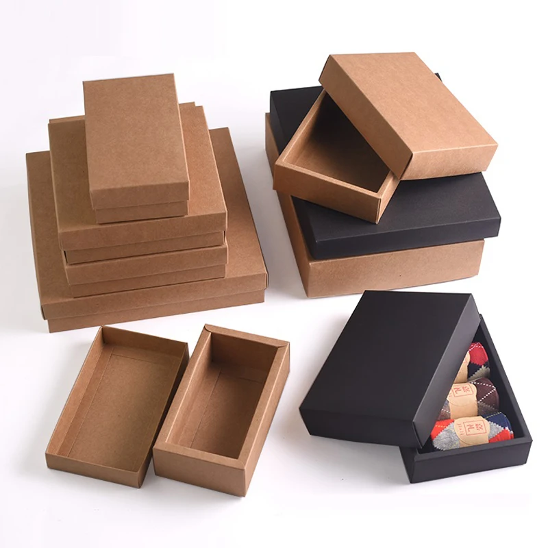 

10pcs - Retro Brown Kraft Paper Box DIY Craft Gift boxes for socks towel silk scarves accessory gift packaging