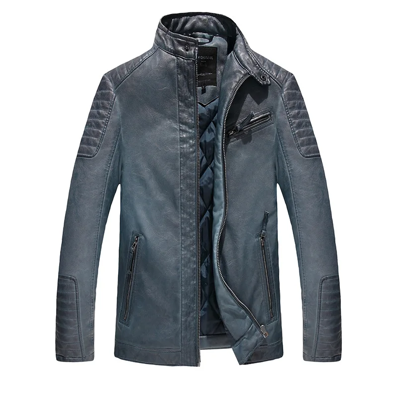 2018 осень зима Модные Куртки из искусственной кожи Для мужчин толстые куртки