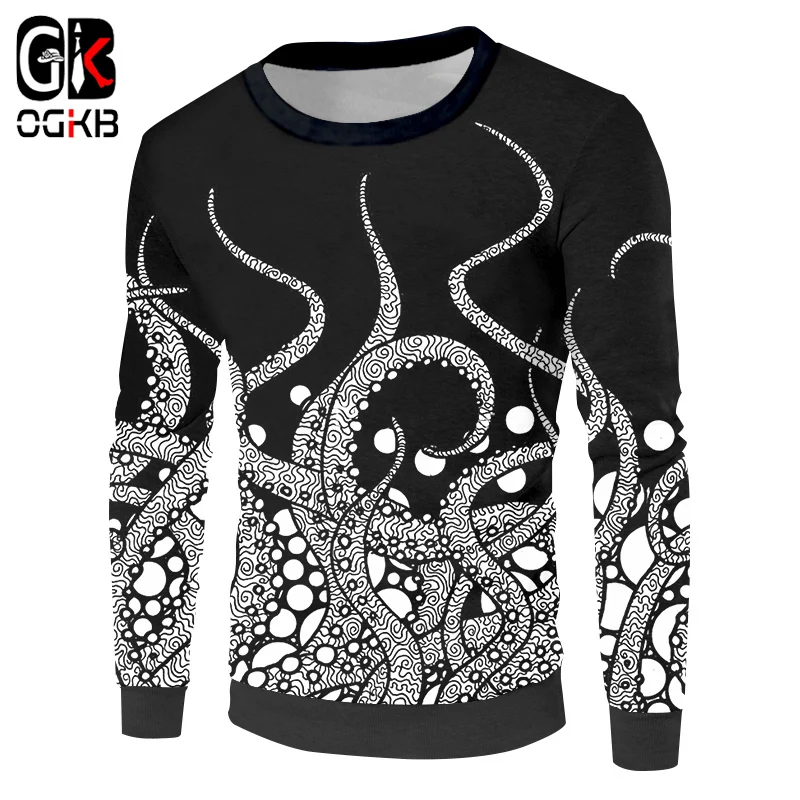 

OGKB 2018 Fashion Women/Men Hoodies Casual Style Long Sweatshirts Printed Tentacle Octopus Sweats O-Neck Outwear Pullovers 5XL