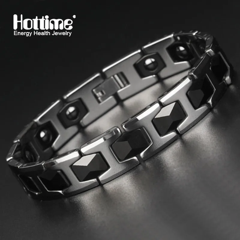 Hottime Men's Fashion Healthy Bangles Bio Elements Energy Germanium Bracelet Black Negative ION Ceramic Tungsten Jewelry 10027 |