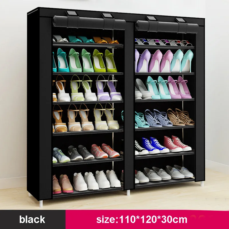 black Multila большой емкости DIY обувной шкаф стальная труба нетканый обувной шкаф с занавеской для гостиной или дверной проем шкаф для хранения - Цвет: black
