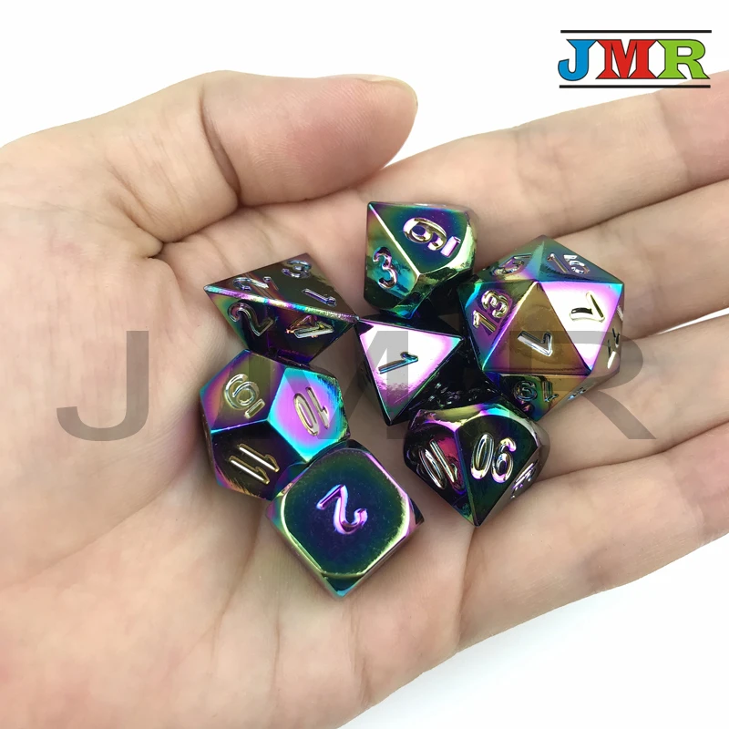 Многогранный Радужный цвет 7 die набор Dados Металл для Rpg кости прокатки D4 D8 D10 % D12 D20