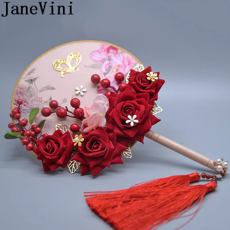 JaneVini 2019 винтажный Вентилятор Типа Свадебный букет искусственных цветов Пышные