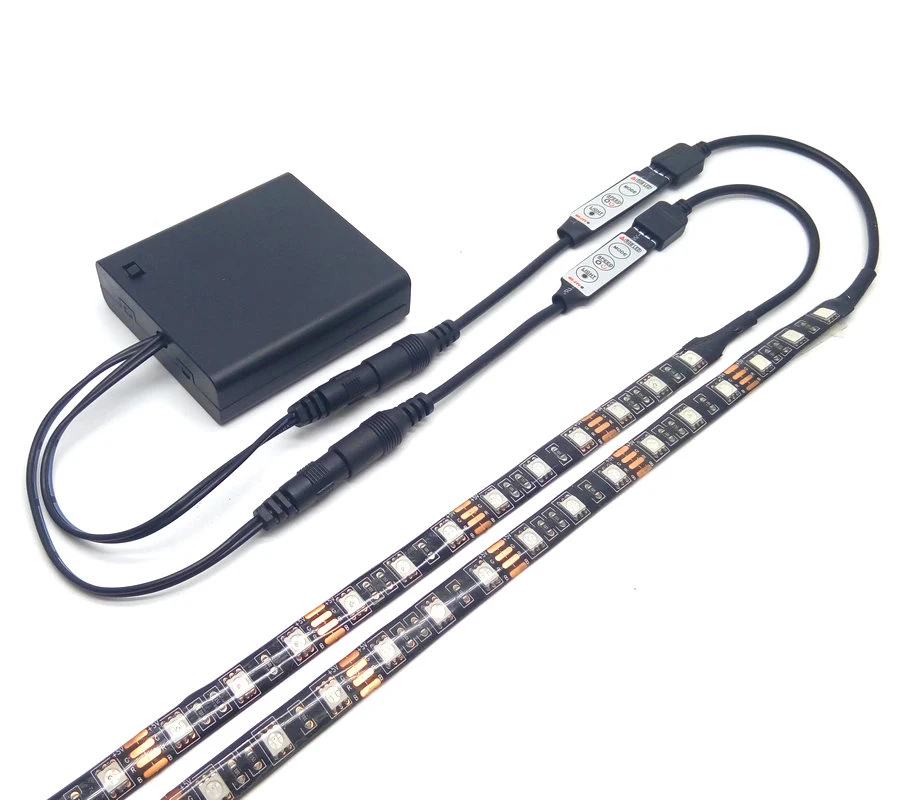 Светодиодная лента с двойным выходом 5050 RGB водонепроницаемая IP20/IP65 4 батарейки AA 2