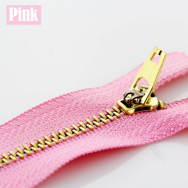 Pink 3# 5pcs 10/13/15/18/20cm metal brass auto lock close-end zippers for footwear fenim skirt sewing garment - Цвет: Pink