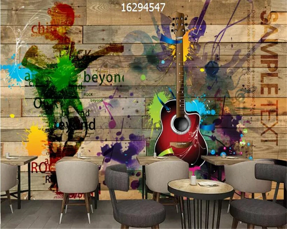 beibehang Customize new modern music fashion stereo brick graffiti guitar bar KTv background papel de parede wallpaper images - 6