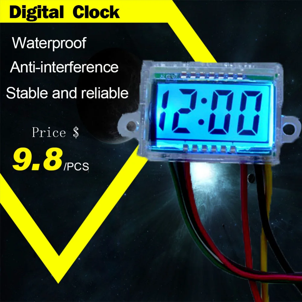 DC автомобиля мотоцикла часы ЖК-дисплей Дисплей 12 В Водонепроницаемый цифровая