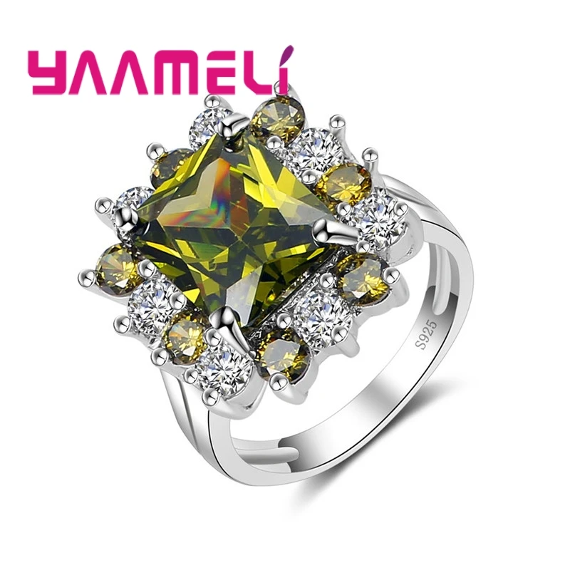 Женское кольцо из серебра 925 пробы с оливковым зелёным квадратом|rings for weddings|women