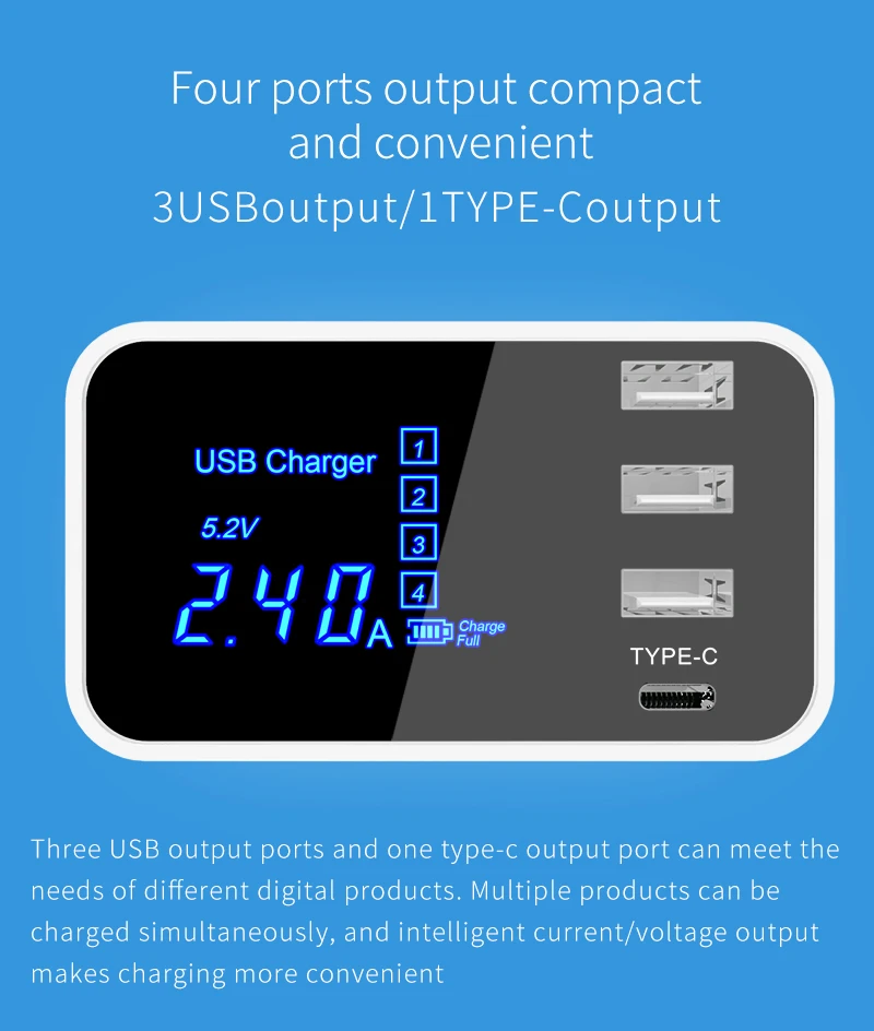 Умное быстрое зарядное устройство USB type C с ЖК-дисплеем, умное зарядное устройство для путешествий, мобильного телефона, быстрое зарядное устройство для iPhone, samsung, адаптер