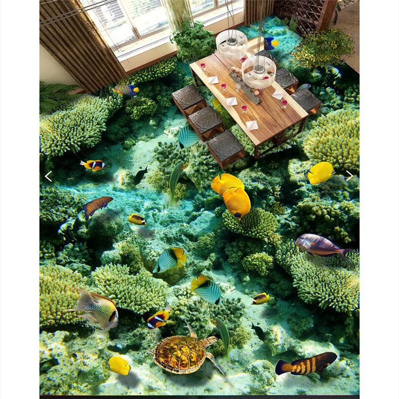 

beibehang wall stickers bright marine life thickening waterproof bathroom floor painting kitchen balcony ground paste tile