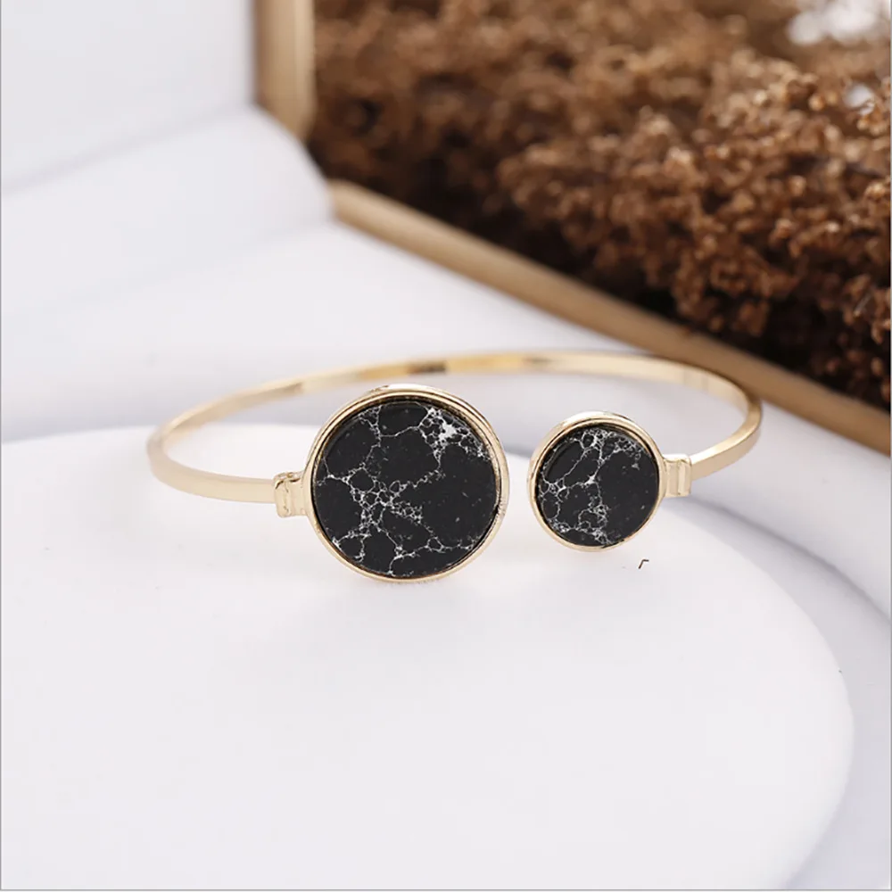 G.YCX Vintage White Black Faux Marble Stone Paired Bracelets Geometric Round Gold Circle Best Friend Bracelet For Women Bijoux | Украшения