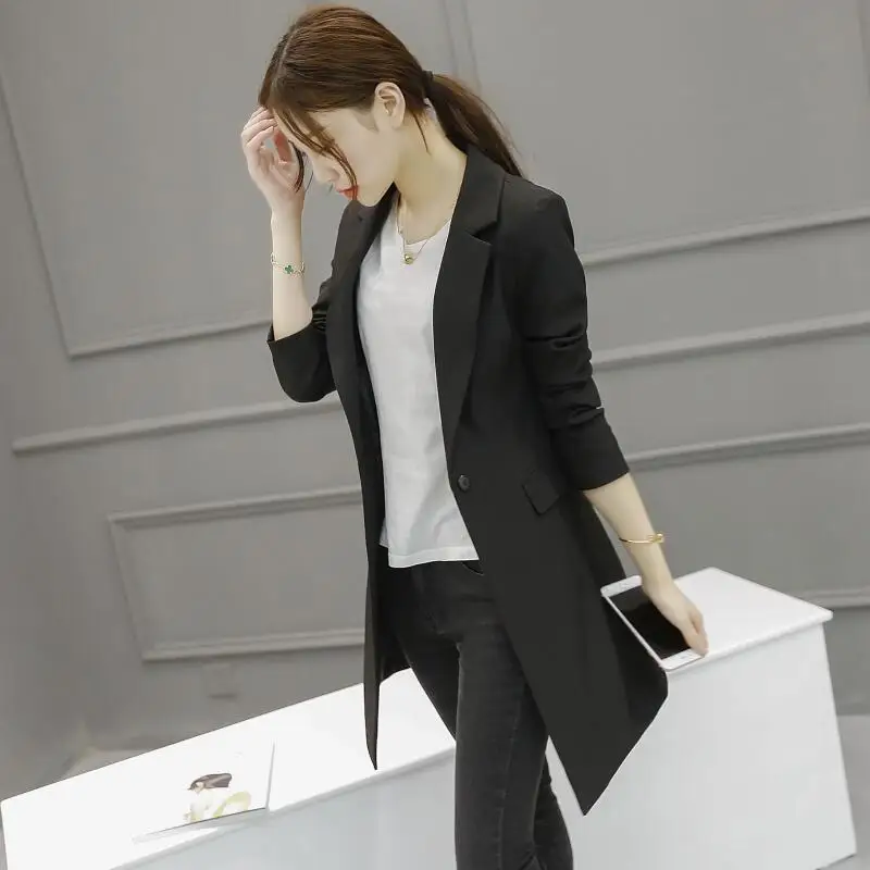 

Ladies Blazers 2019 New Fashion Single Button Blazer Women Autumn Black Suit Jacket Female Plus Size Blazer Femme Y444