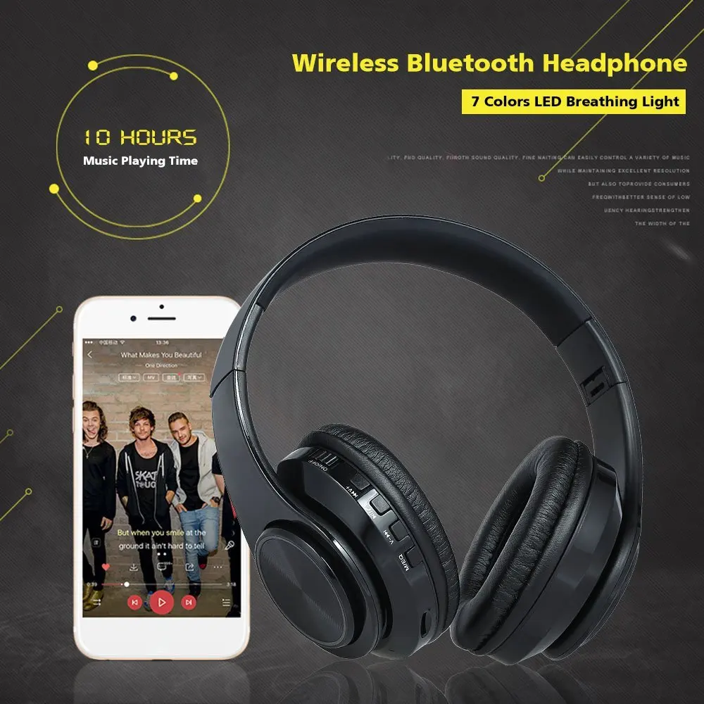 GS-L3 Wireless Bluetooth Headphone Foldable Over Ear Headset 3.5mm Wired Earphone LED Breathing Light Support TF Card Microphone |