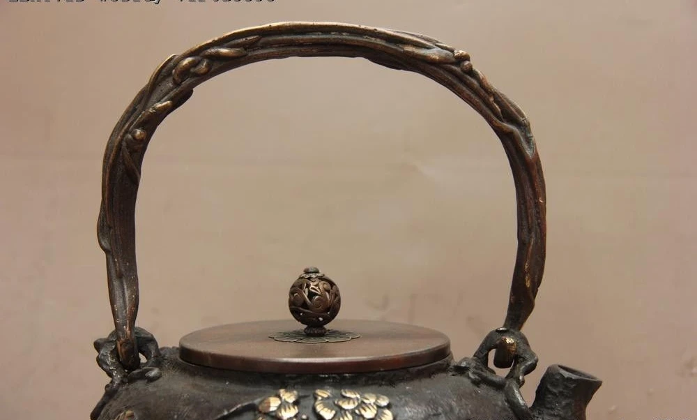 Archaic Jepanese Железный Серебряный позолоченный весенний вспашки бутылка для воды
