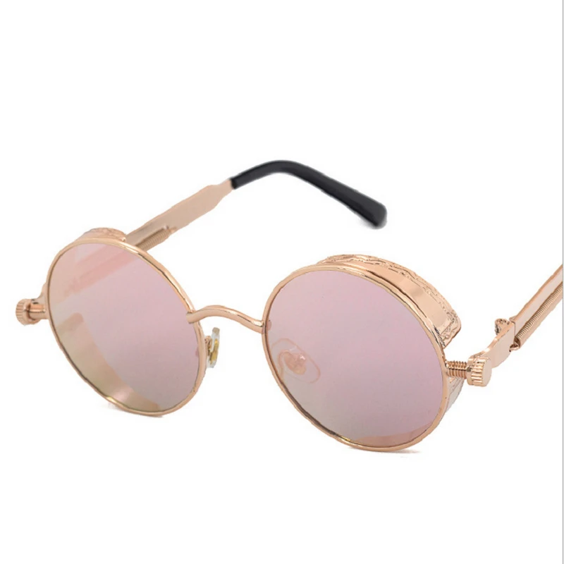 2019 Винтажные Солнцезащитные очки в стиле стимпанк с розовым покрытием Круглые