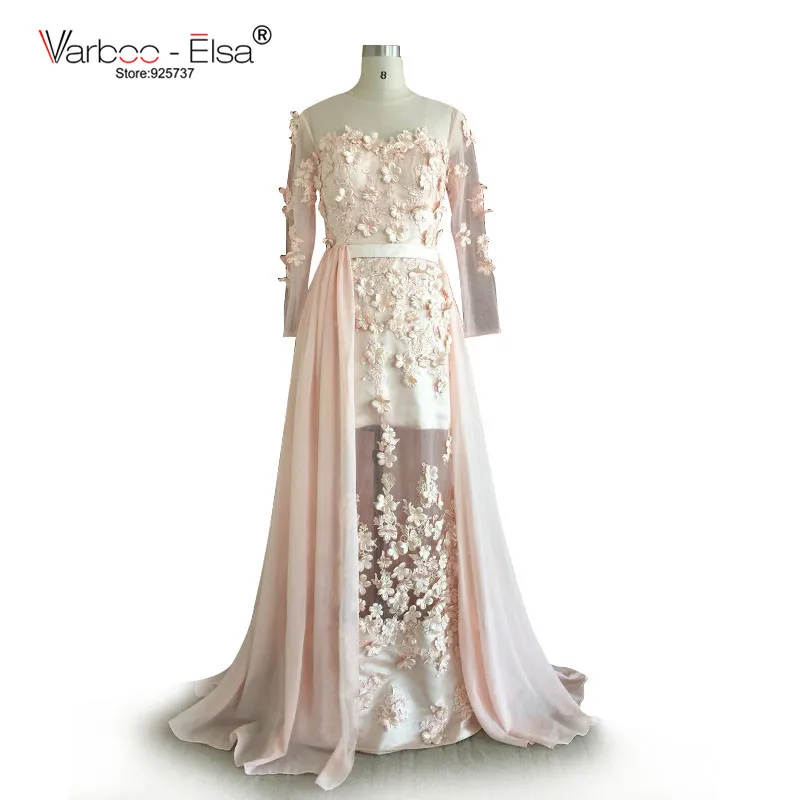 New Saudi Arabia Evening Dress Chiffon Lace Applique Sash Long Sleeves Sheath myriam fares Celebrity Dresses | Свадьбы и торжества