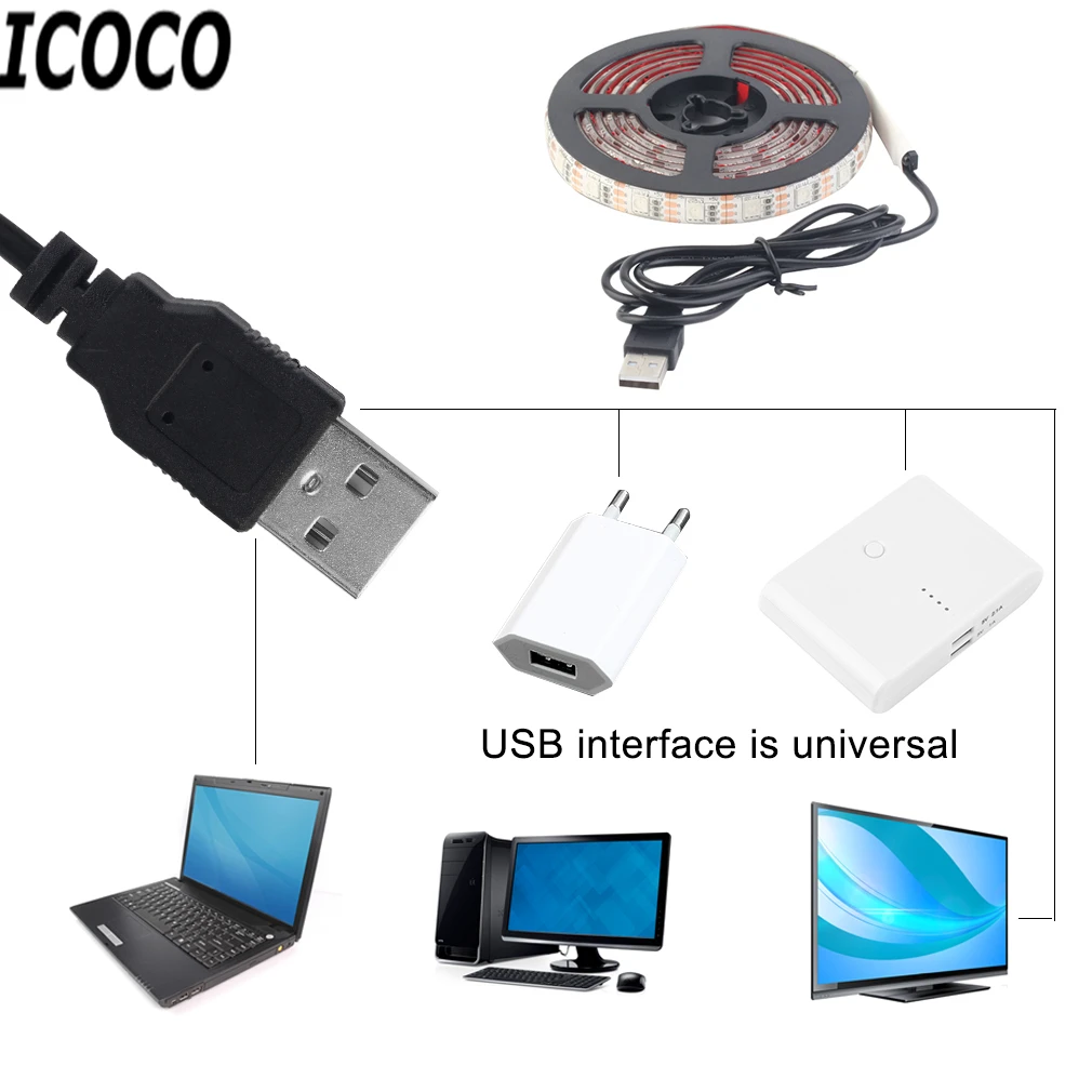 Светодиодная лента ICOCO 1 шт. 12 RGB 5050 SMD черная/белая водонепроницаемая 5 В с пультом