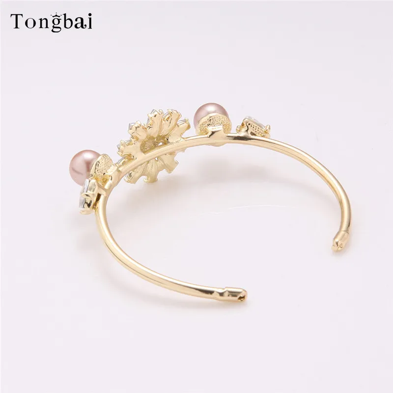 Tongbai Австрийских Кристаллов Pulseiras Сплава Розовый Жемчуг простой дизайн