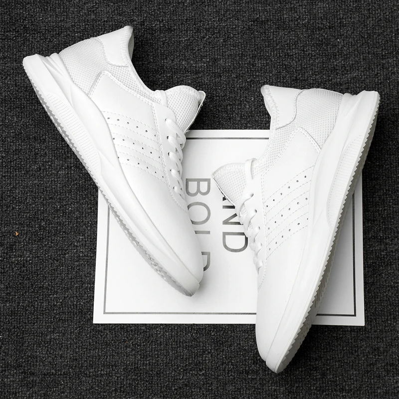 

2019 new men's shoes casual leather male flats sneakers lace up white black shoe man breathable platform shoes for men hot sale