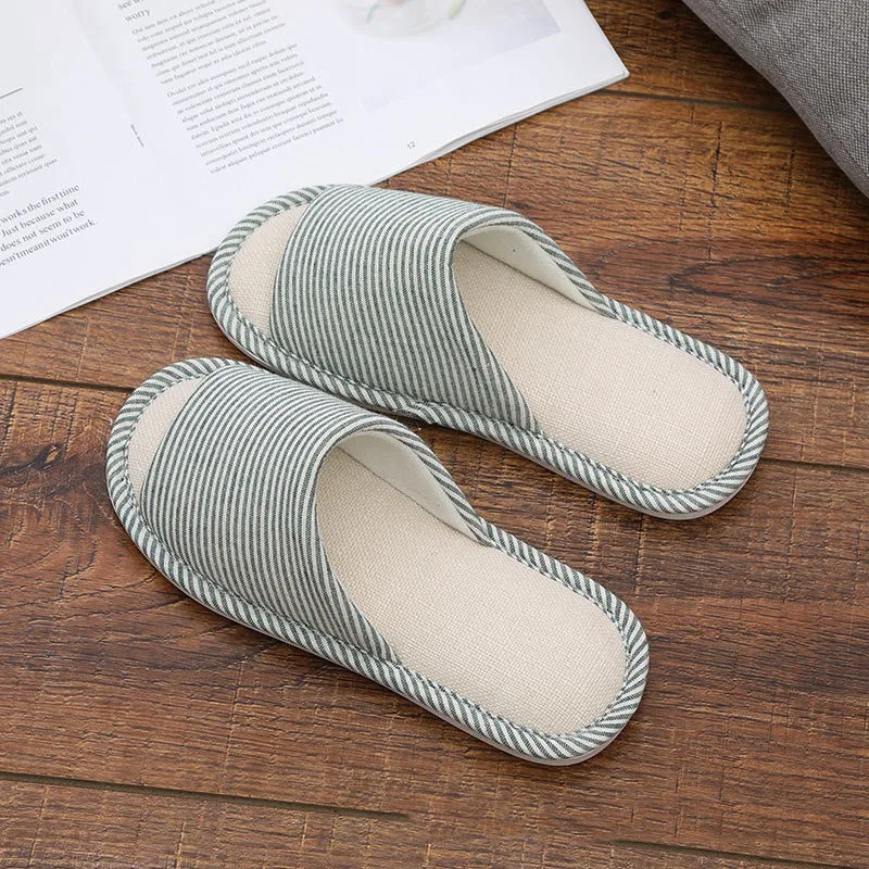 

vanvessel 2019 Summer Striped Cotton Flax Slippers Lovers Men Women Slippers Indoor Home Slippers Shoes Women