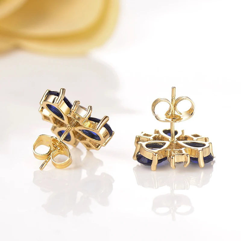 Женские Треугольные Серьги гвоздики С трехцветным клевером и голубым кубическим