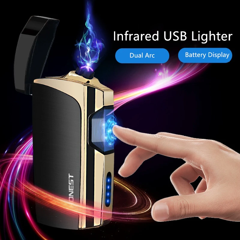 Электронная usb зажигалка с лазерным зажиганием, сенсорная плазменная двойная дуговая зажигалка, перезаряжаемая ветрозащитная металлическая зажигалка, мужские гаджеты