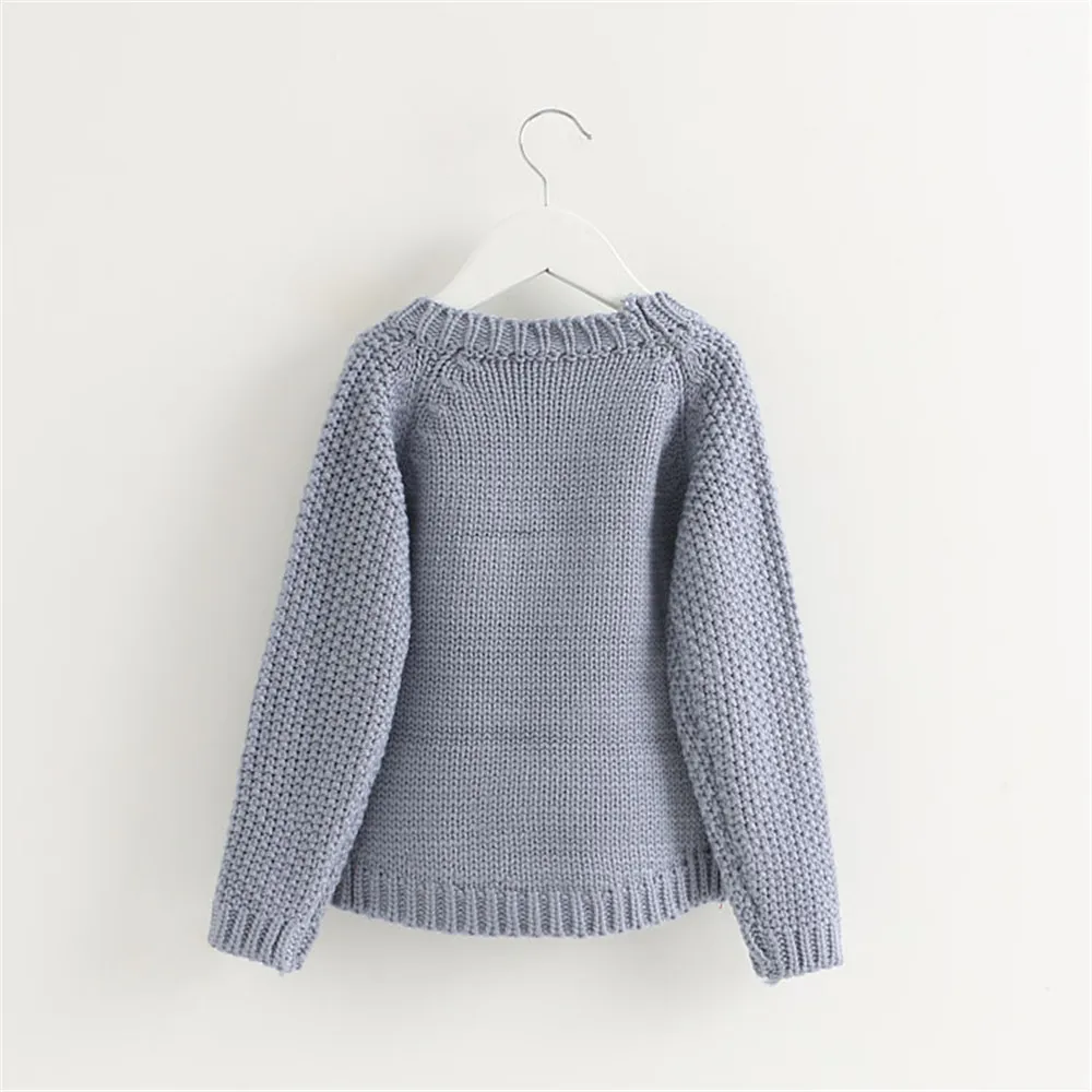 

Girls O-neck Long Sleeve Thick Knitted Cartoon Clouds and Rain Solid Color Winter Sweaters Casual Fashion Thick Knitted Sweaters