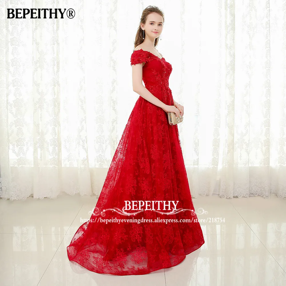 BEPEITHY с открытыми плечами короткими рукавами и кружевами вечернее платье