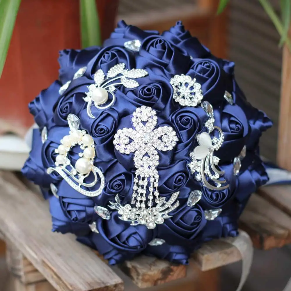 H&ampS BRIDAL Dark Navy Wedding Flowers with crystal Lace Elegant Bridesmaid Bridal Bouquets decoration 2019 ramos de novia | Свадьбы и