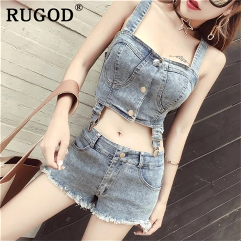 RUGOD Модные женские джинсовые костюмы топы и шорты джинсы с высокой талией летние