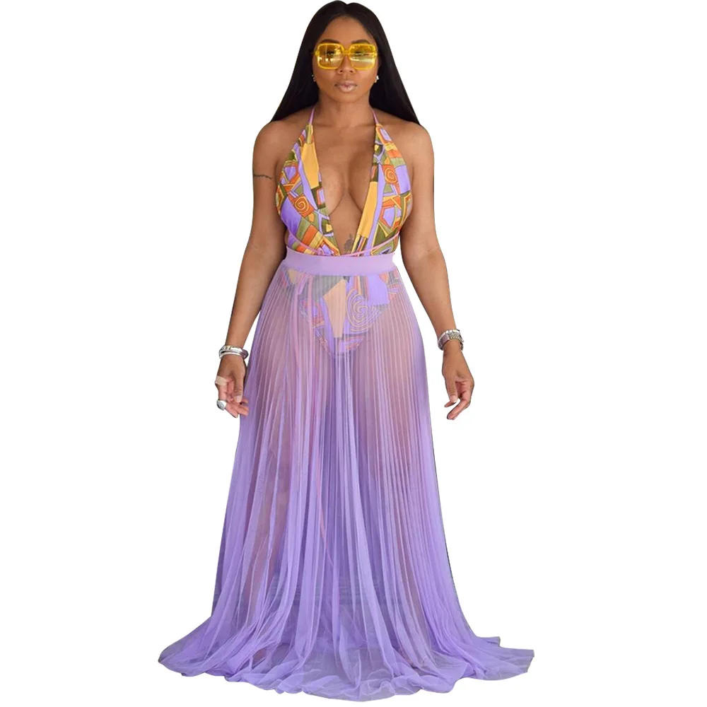 Женский сексуальный спортивный костюм летний топ с принтом + юбка сетчатый