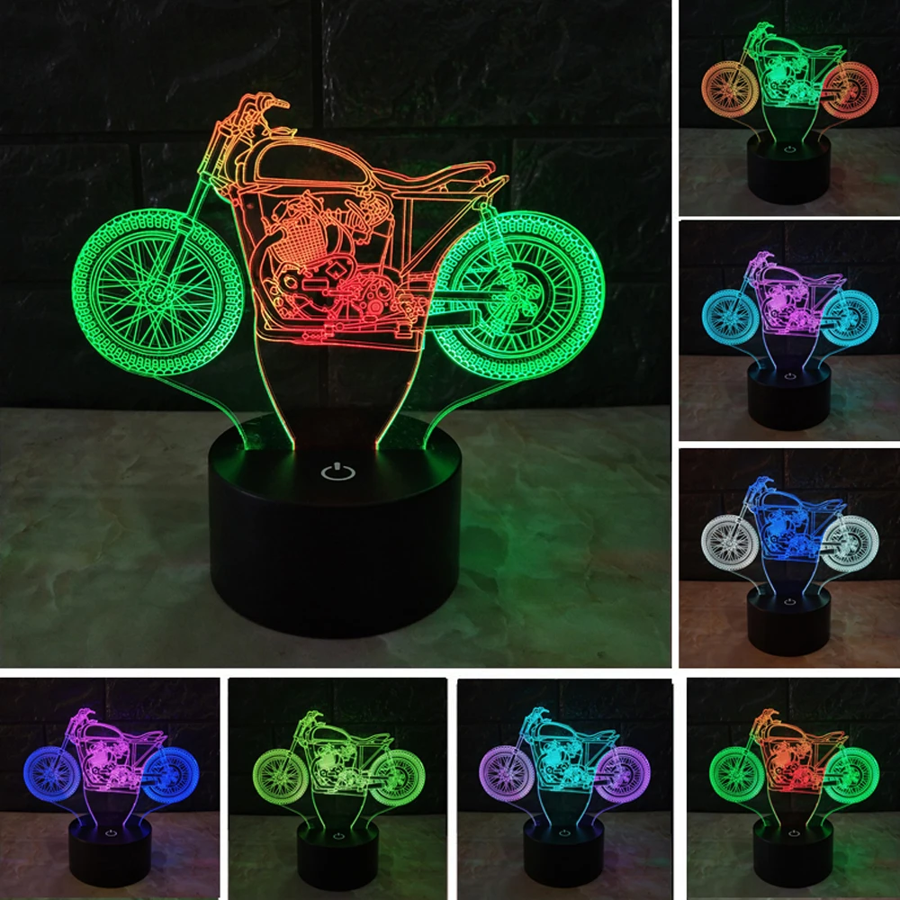Amroe 3D Luminaria мотоцикл смешанный цвет светодиодный ночник сенсорный RGB 7 цветов