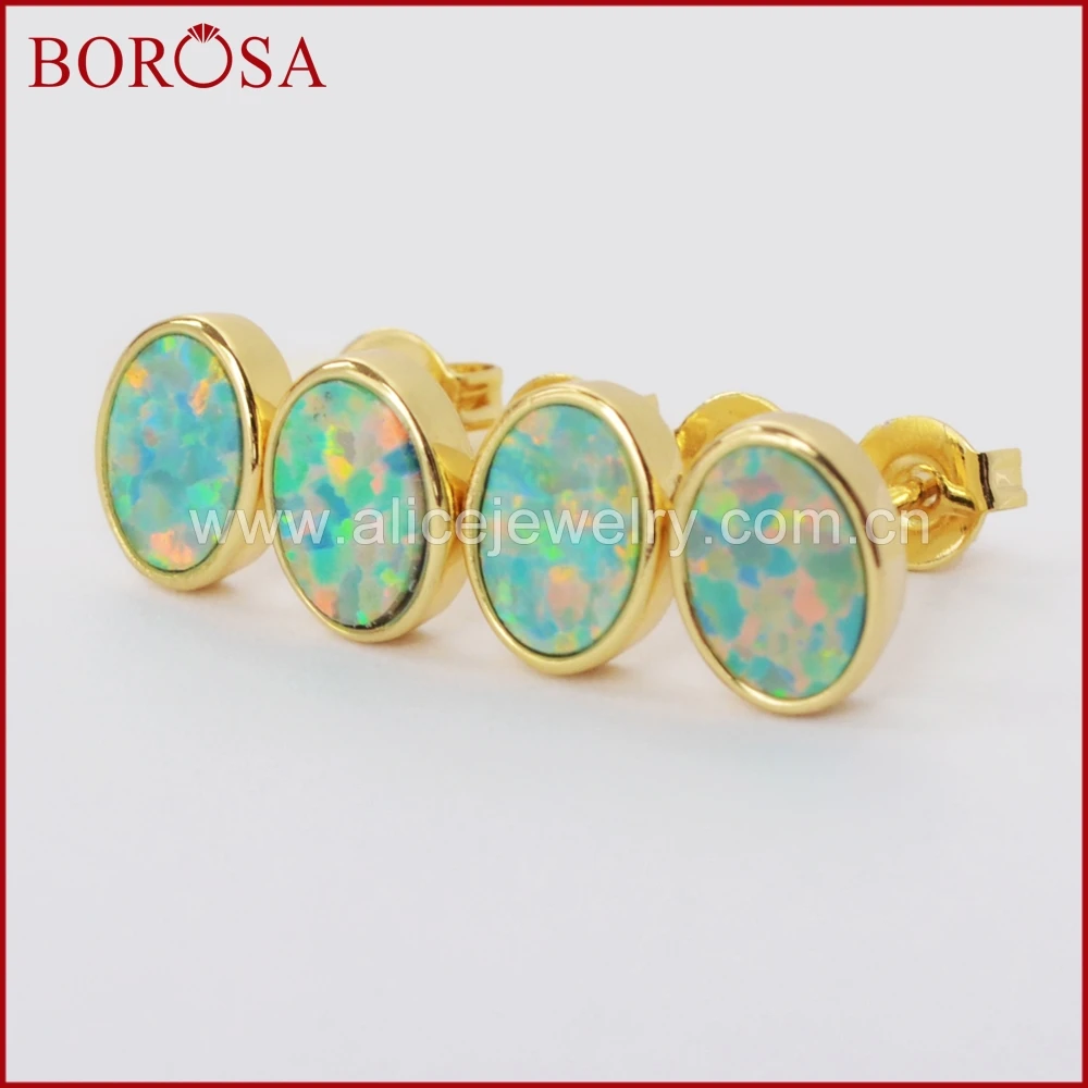Серьги-гвоздики с опалом BOROSA серьги золотистого цвета овальным белым для девочек