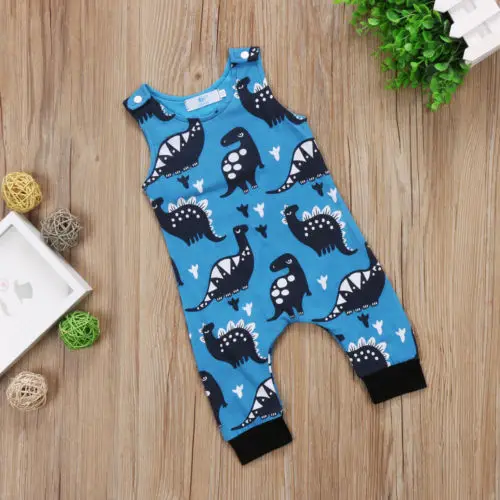Baby Kid Boy Toddler Dinosaur Sleeveless Romper Jumpsuit Playsuit Outfits Size 0-18M |